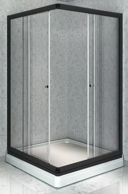 Душевой уголок Radomir Респект 100х100 профиль черный стекло прозрачное с низким поддоном 1-03-6-0-0-1330 - фото 1