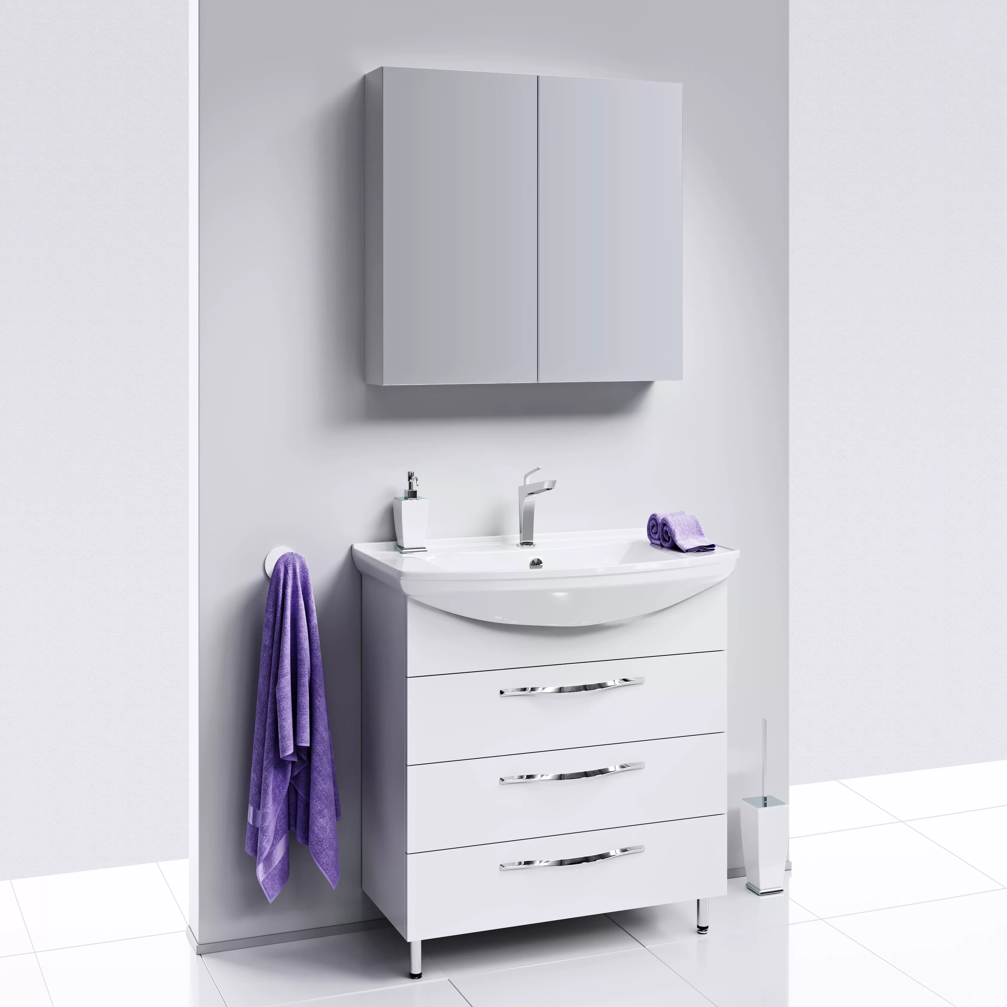 Мебель для ванной Aqwella Allegro 75 с 3 ящиками, цвет белый - фото 1