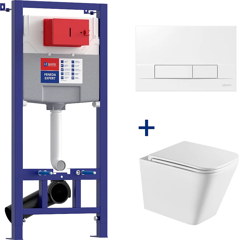 Комплект унитаза с инсталляцией Lemark Florex 100124422 белый, с сиденьем микролифт и клавишей смыва белый глянец