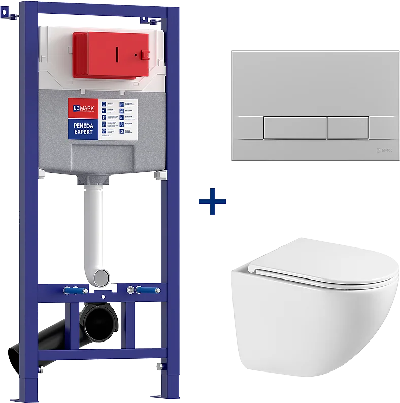 Комплект унитаза с инсталляцией Lemark Glazer 100123433 белый, с сиденьем микролифт и клавишей смыва хром матовый
