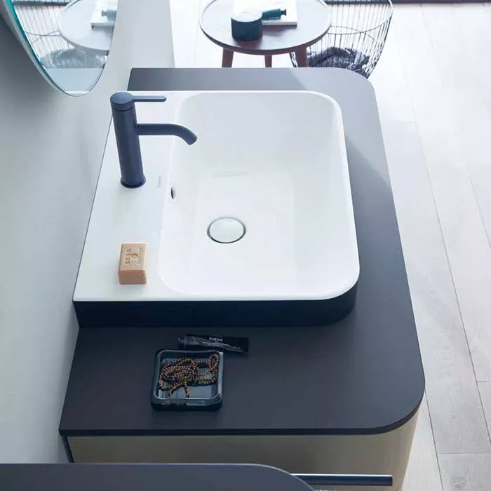 

DURAVIT (Happy D.2 Plus) Умывальник 600 x 460 мм, с отверстием под смеситель, с клапаном Push-Open, цвет белый внутри/антрацит матовый снаружи