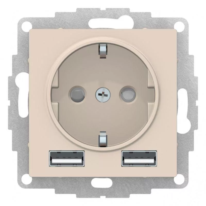 

Розетка 2К+3/2хUSB Schneider Electric AtlasDesign 16A 250V Type A+A бежевая ATN000230