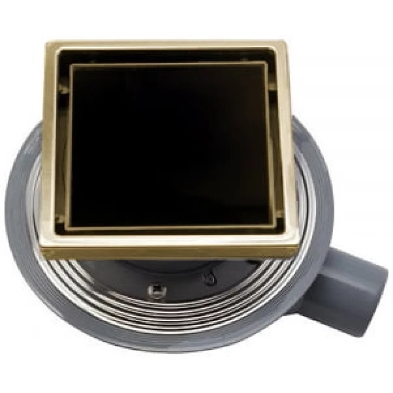 Душевой трап Pestan Confluo Standard Black Glass 1 Gold 15х15 черное закаленное стекло, рамка золото 13000152 - фото 1