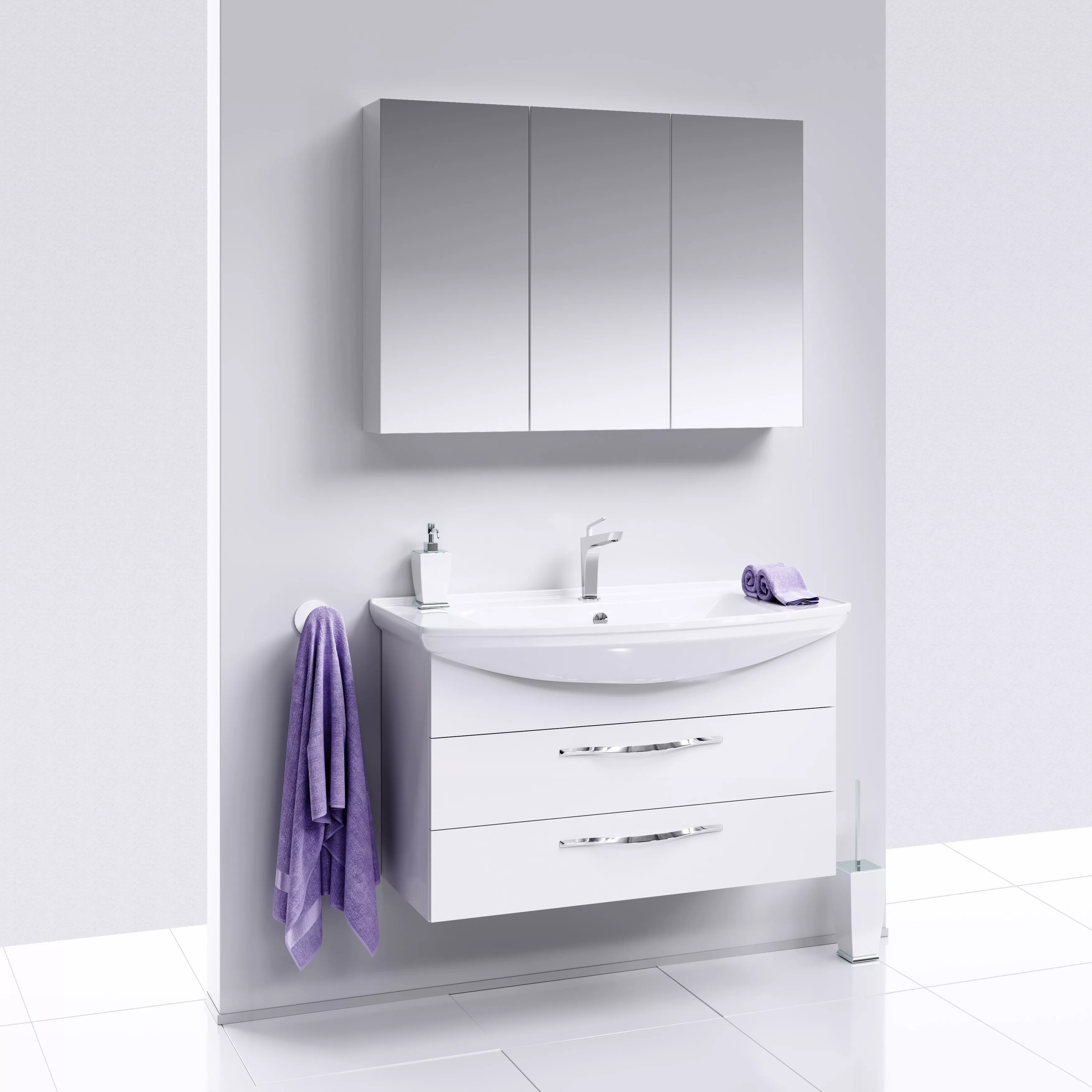 Мебель для ванной Aqwella Allegro 105 с 2 ящиками, цвет белый - фото 1