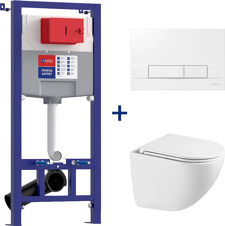 Комплект унитаза с инсталляцией Lemark Glazer 100124430 белый, с сиденьем микролифт и клавишей смыва белый глянец