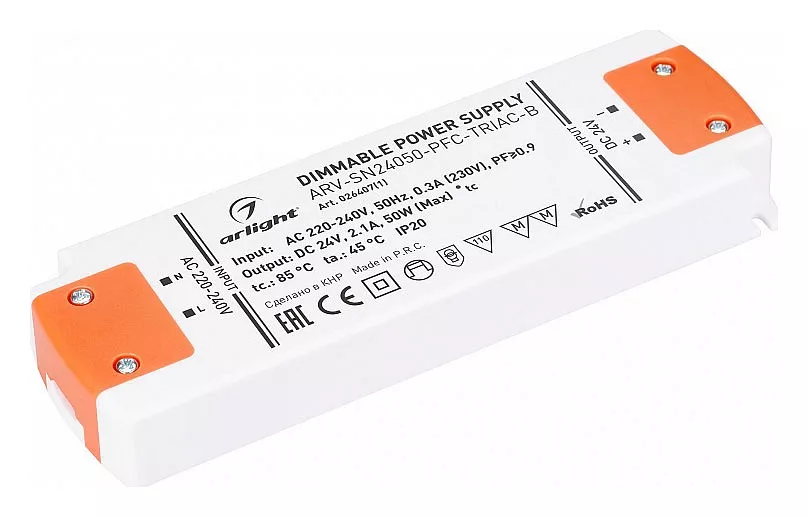 

Блок питания Arlight ARV-SN24050-PFC-Triac-B 24V 50W IP20 2,1A 026407(1)