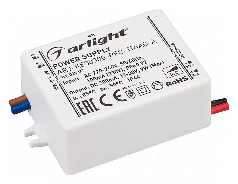 

Драйвер Arlight ARJ-KE30300-PFC-Triac-A 19-30V 9W IP44 0,3A 028277