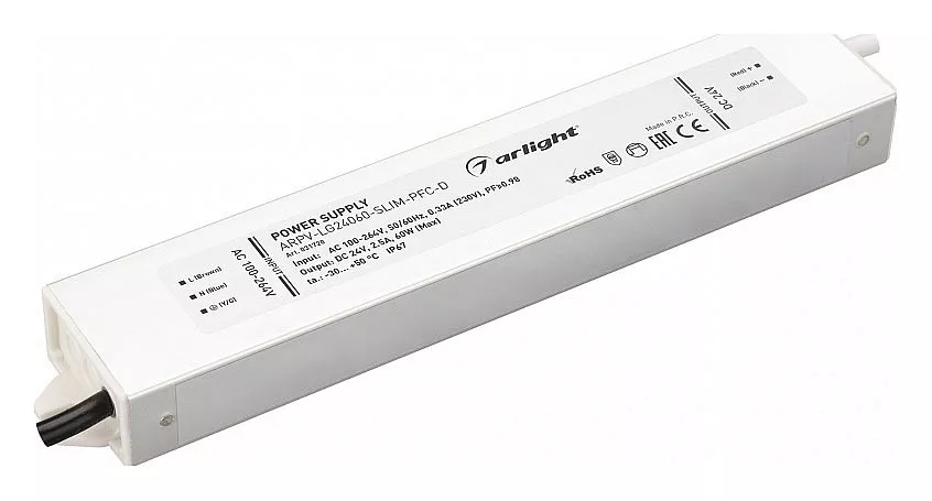 Блок питания Arlight ARPV-LG24060-SLIM-PFC-D (24V, 2.5A, 60W), IP67 031720 - фото 1