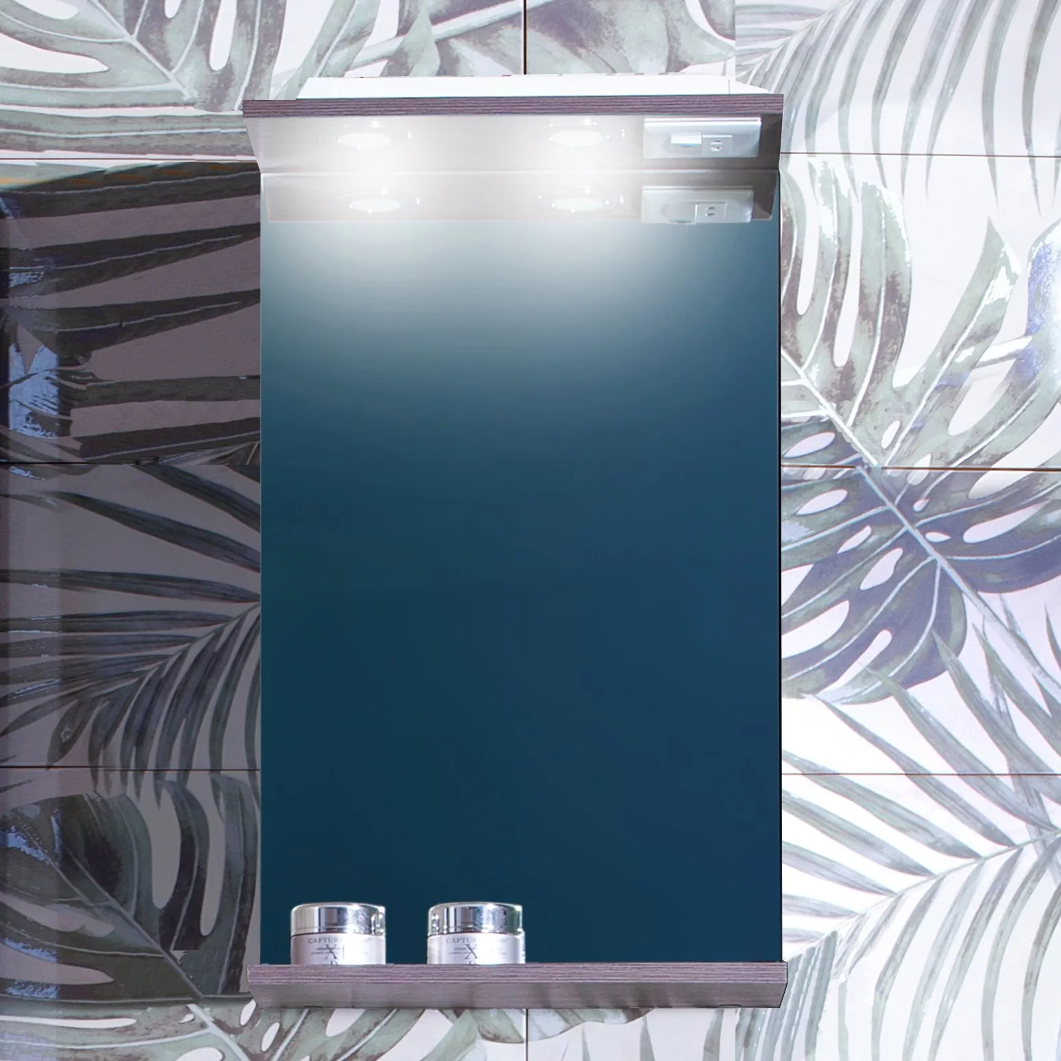 Зеркало Бриклаер Кристалл 40 ясень анкор, темный, с подсветкой, цвет серый 4627125414480 - фото 1