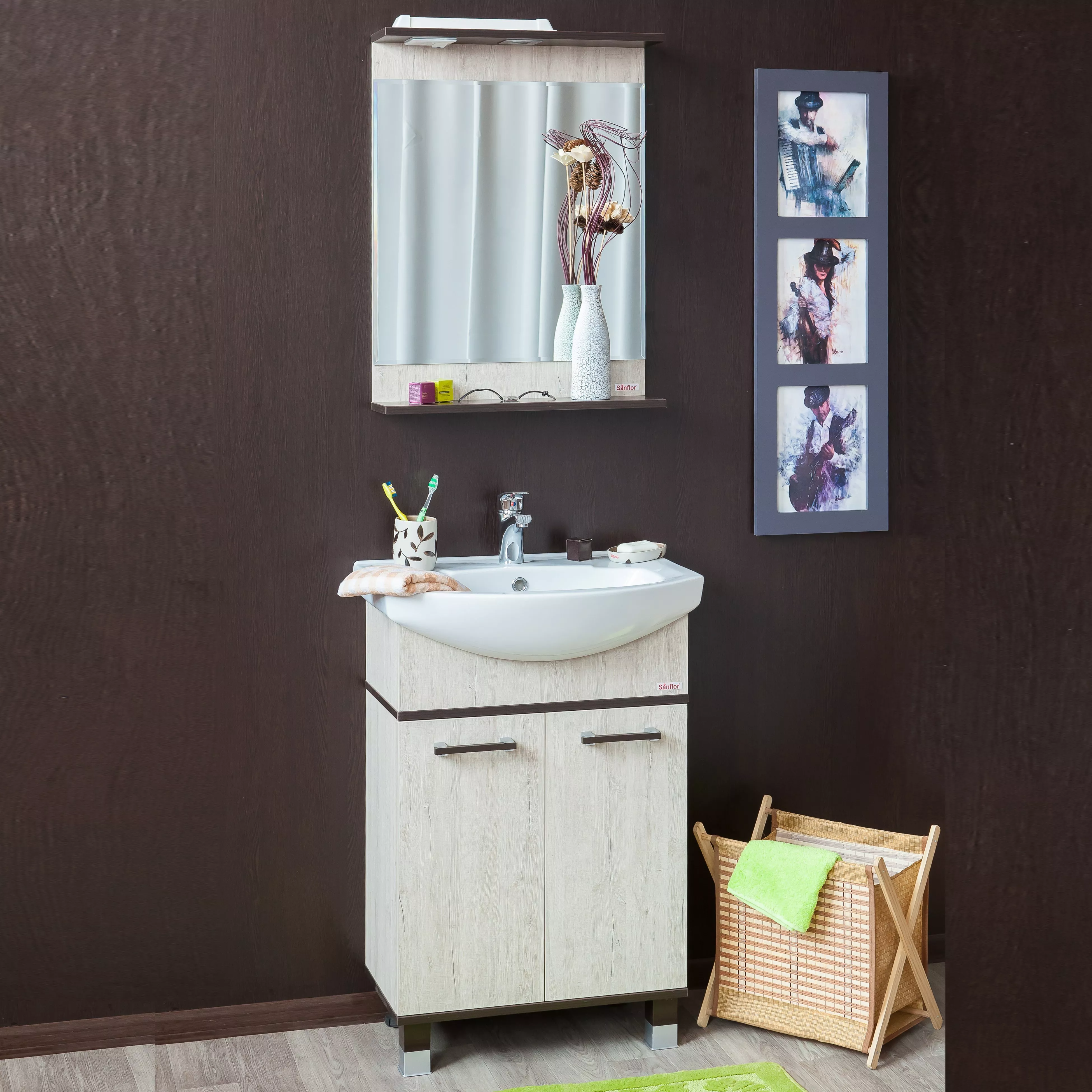 Мебель для ванной Sanflor Толедо 60 венге, орегон, размер 60.5, цвет белый - фото 1