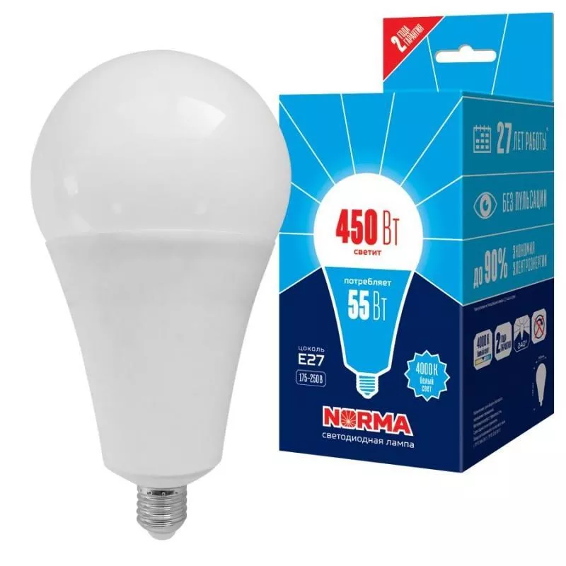 

Лампа LED сверхмощная Volpe E27 55W 4000K матовая LED-A140-55W/4000K/E27/FR/NR UL-00005614