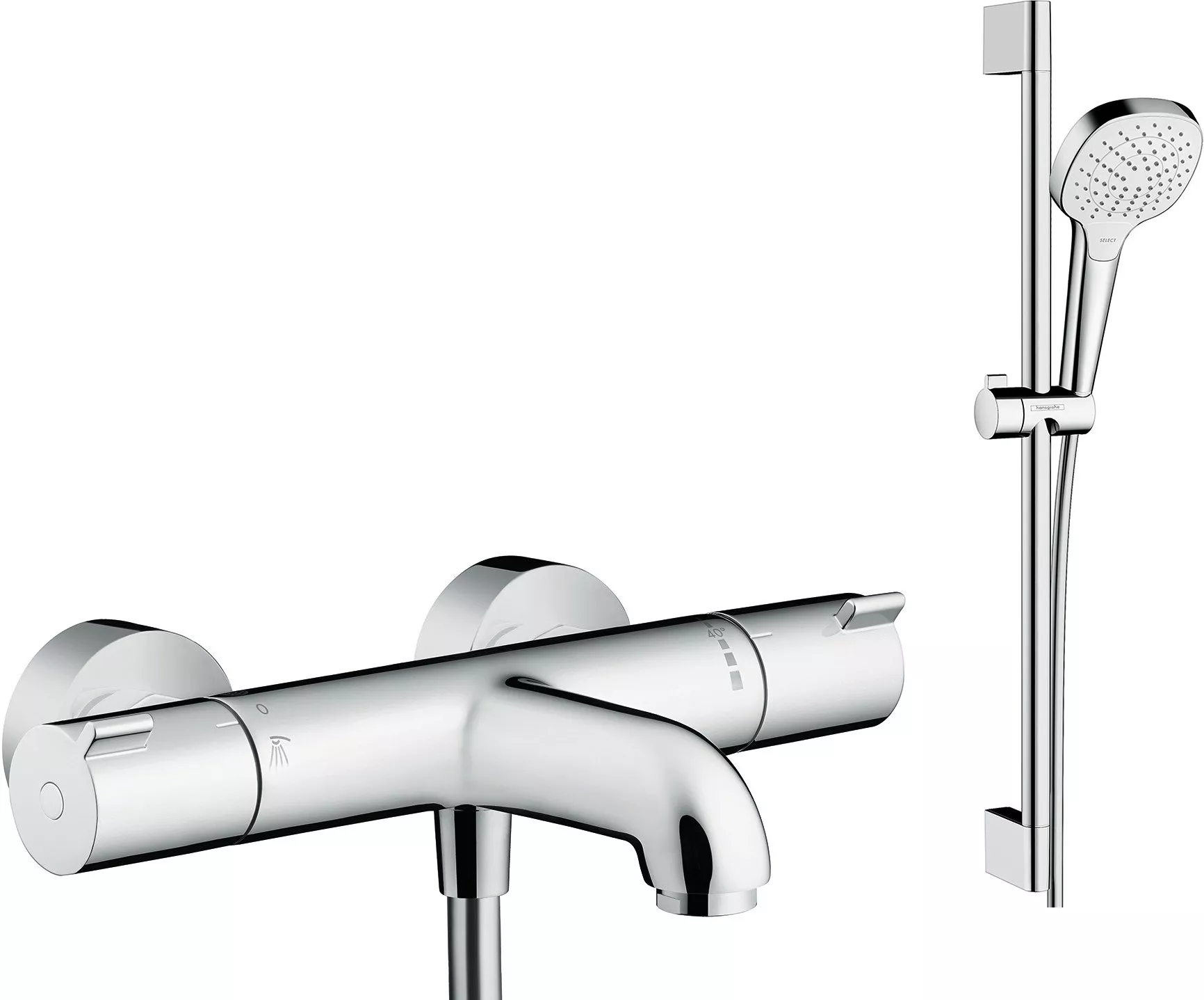 

Душевой комплект Hansgrohe Ecostat 1001 CL ВМ 13201000 термостат + душевой гарнитур Croma Select E Vario 26582400