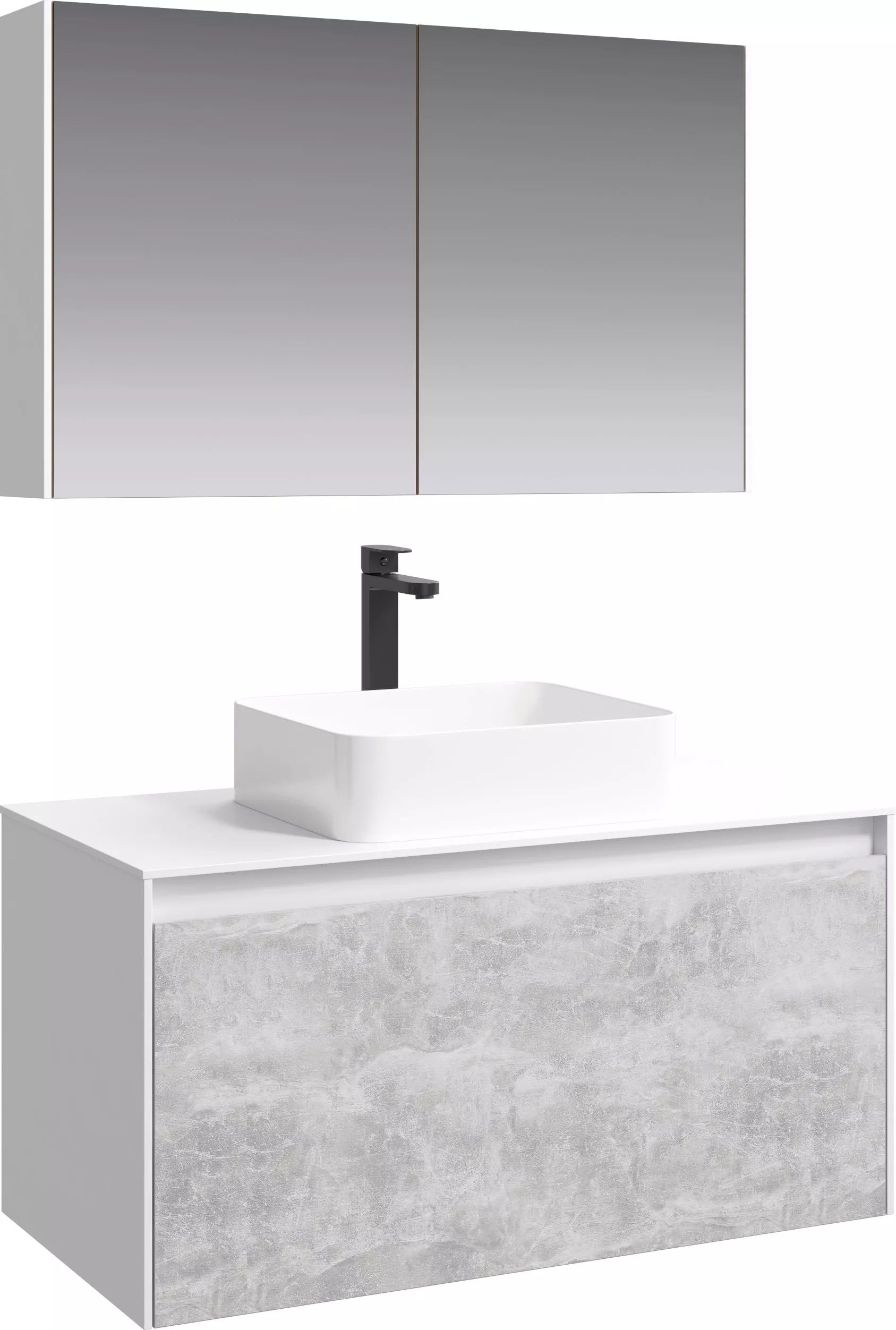 Мебель для ванной Aqwella 5 stars Mobi 100 белая, бетон светлый, цвет белый - фото 1