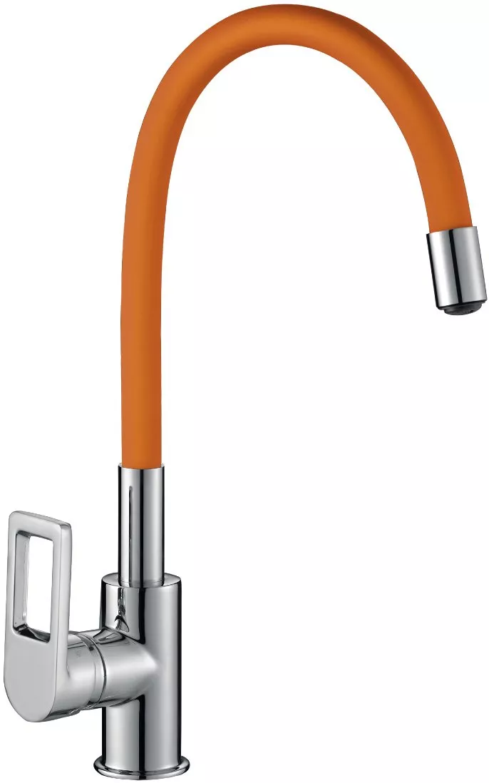 Смеситель одноручный (35 мм)  для кухни с гибким цветным изливом, хром/оранжевый Z35-35U-Orange - фото 1