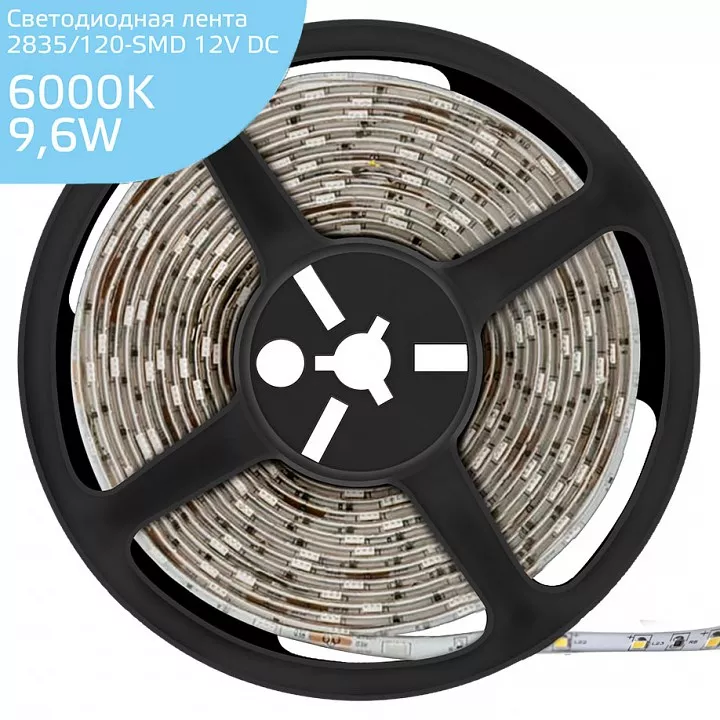 

Светодиодная влагозащищенная лента Gauss 9,6W/m 120LED/m 2835SMD холодный белый 5M 356000310