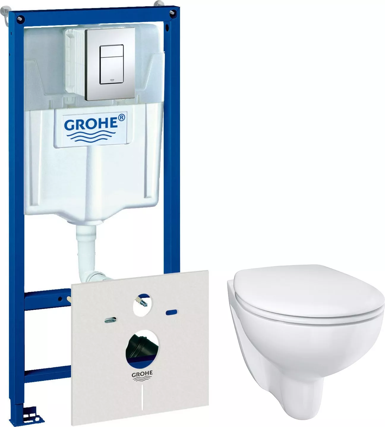 Комплект Инсталляция Grohe Rapid SL 4 в 1 с кнопкой хром Унитаз Grohe Bau Ceramic безободковый 39491₽