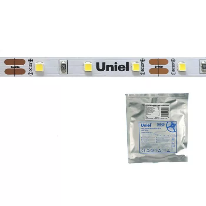 

Светодиодная лента Uniel 60LED/m 6W/m 2835SMD холодный белый 5M ULS-2835-60LED/m-8mm-IP20-DC24V-6W/m-5M-DW UL-00002969