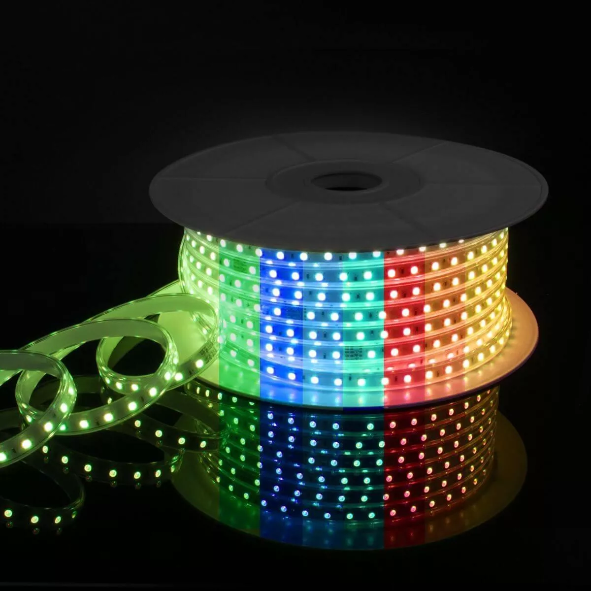 

Светодиодная влагозащищенная лента Elektrostandard 11W/m 60LED/m 5050SMD RGB 50M a053641