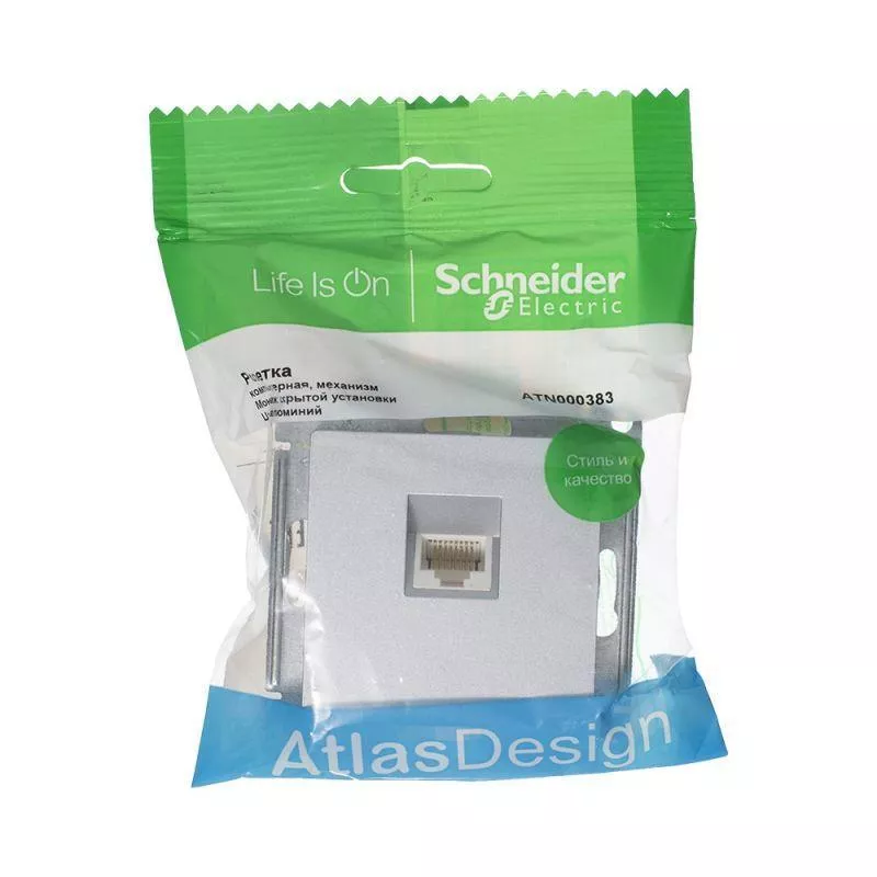 

Розетка компьютерная RJ45 Schneider Electric AtlasDesign 5e кат UTP алюминий ATN000383