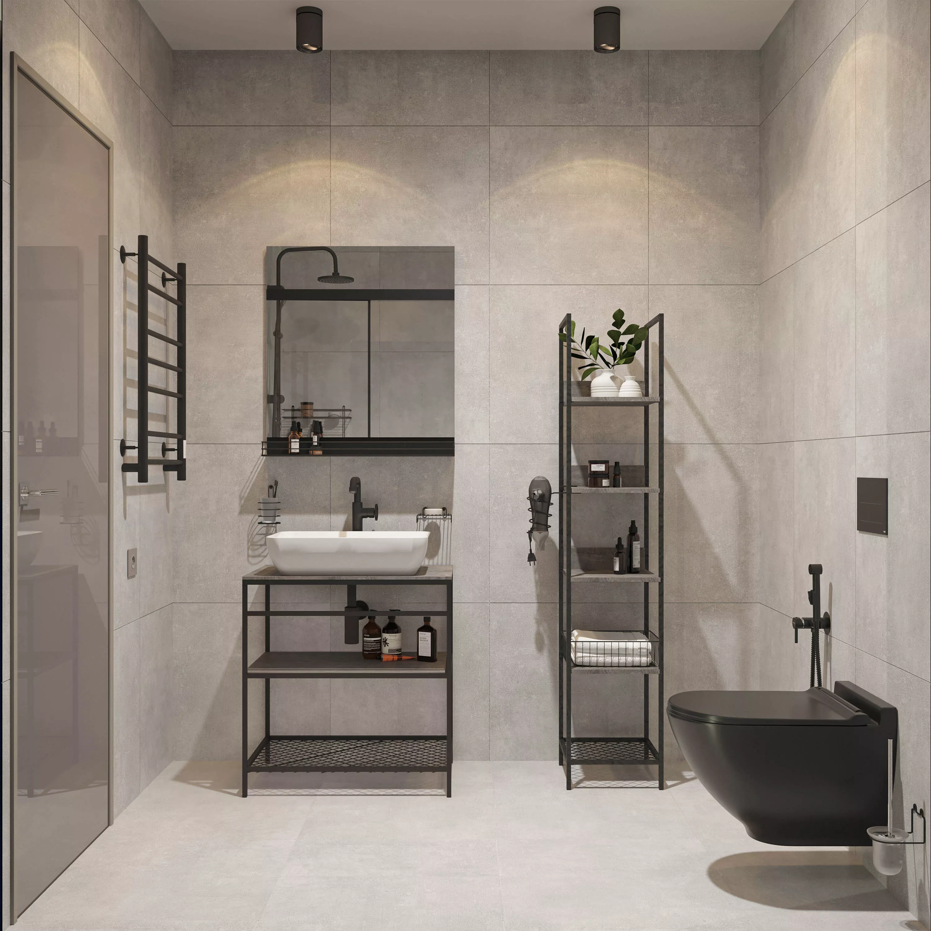 Мебель для ванной STWORKI Нюборг 70 с зеркалом, в стиле лофт, черная (комплект, гарнитур) 483894 - фото 1