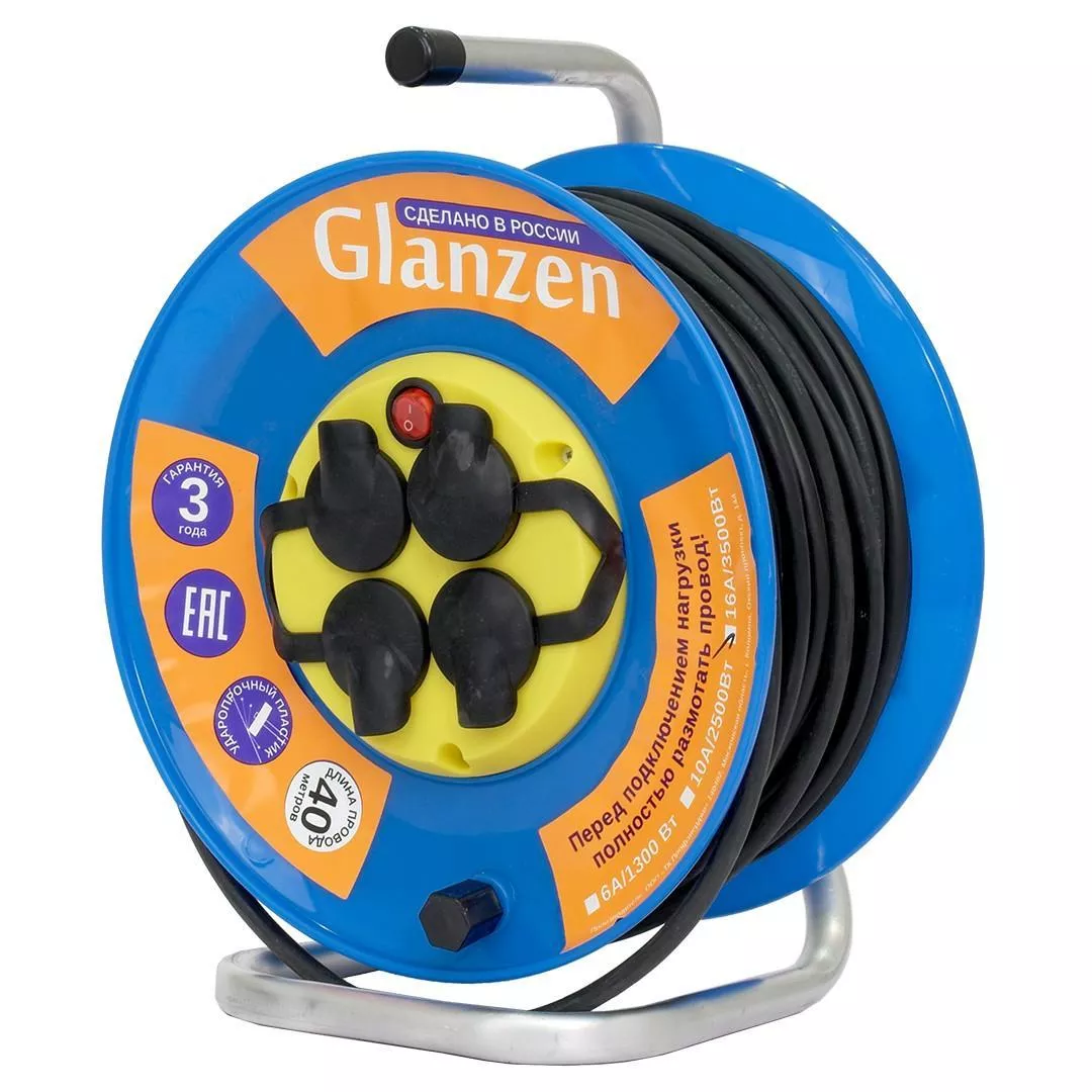 

Удлинитель силовой на катушке Glanzen с выкл. 4 гн. КГ 3х1,5 IP44 EB-40-009