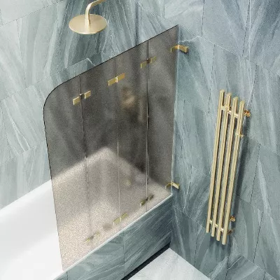 Шторка на ванну складная MaybahGlass 140х98 профиль золотой, стекло бронза матовая