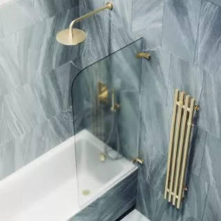 Шторка на ванну поворотная MaybahGlass 140х40 профиль золотой, стекло сатин