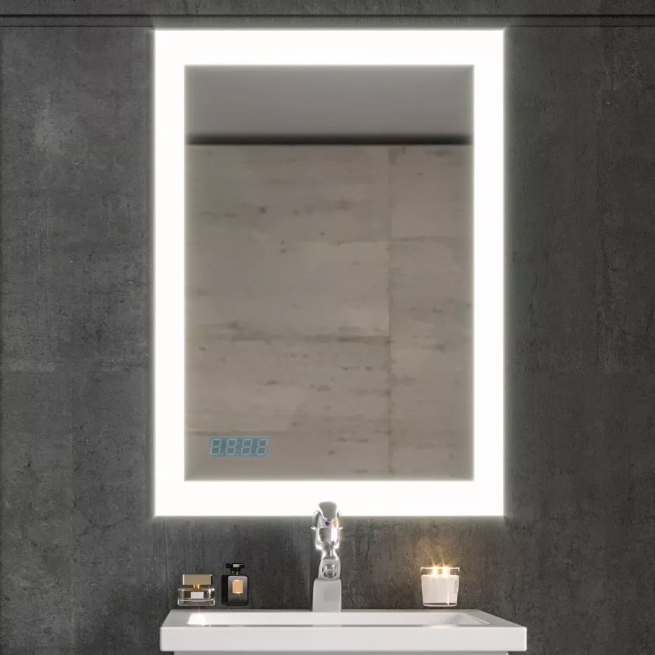 Зеркало Бриклаер Вега 55 LED подсветка на взмах руки, часы, цвет белый 4627125414206 - фото 1
