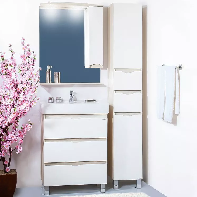 Мебель для ванной Бриклаер Токио 60 светлая лиственница, белый глянец, цвет светлое дерево - фото 1
