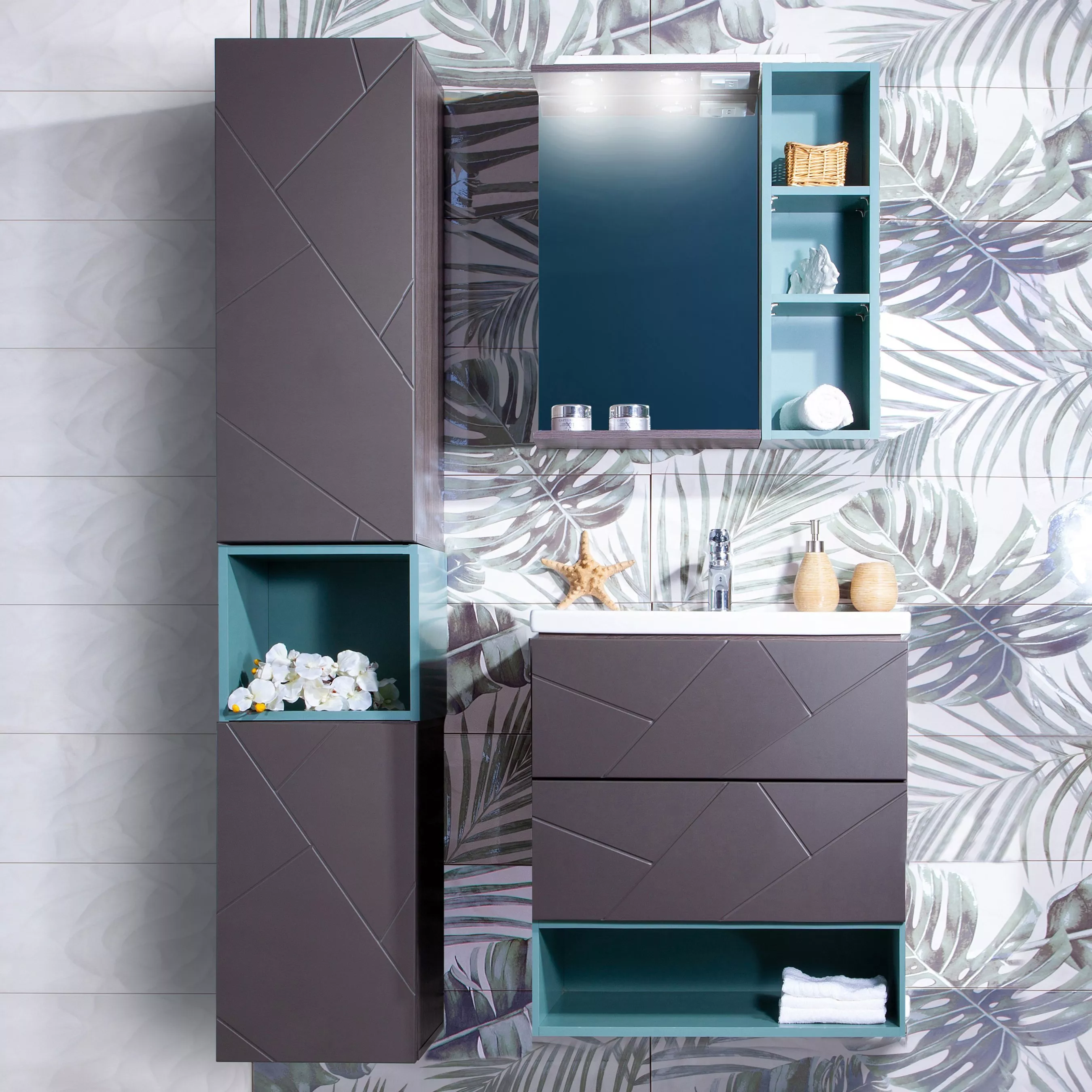 Мебель для ванной Бриклаер Кристалл 60 софт графит, цвет серый - фото 1