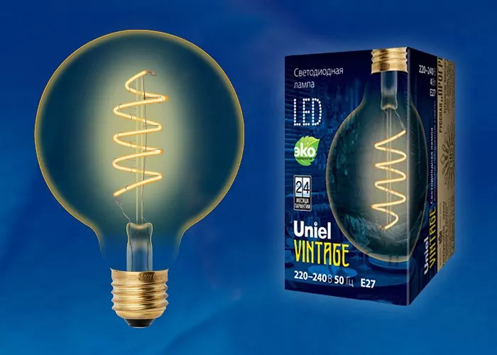 Лампа светодиодная филаментная Uniel E27 4W 2250K прозрачная LED-G95-4W/GOLDEN/E27/CW GLV21GO UL-00001818 - фото 1