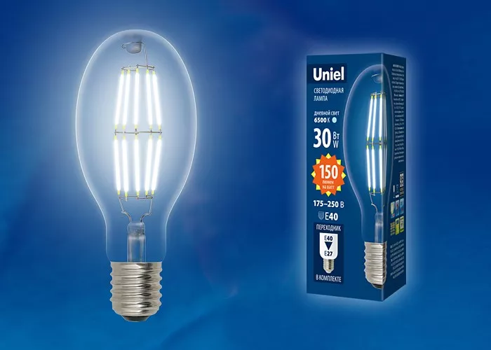 

Лампа светодиодная филаментная Uniel E40 30W 4000K прозрачная LED-ED90-30W/NW/E40/CL GLP05TR UL-00003760