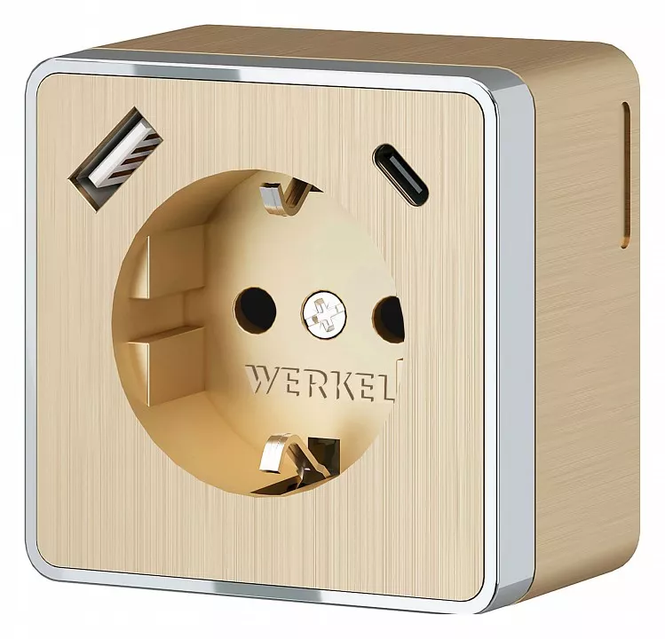 

Розетка с заземлением, шторками и USB Werkel Gallant шампань рифленый W5071710