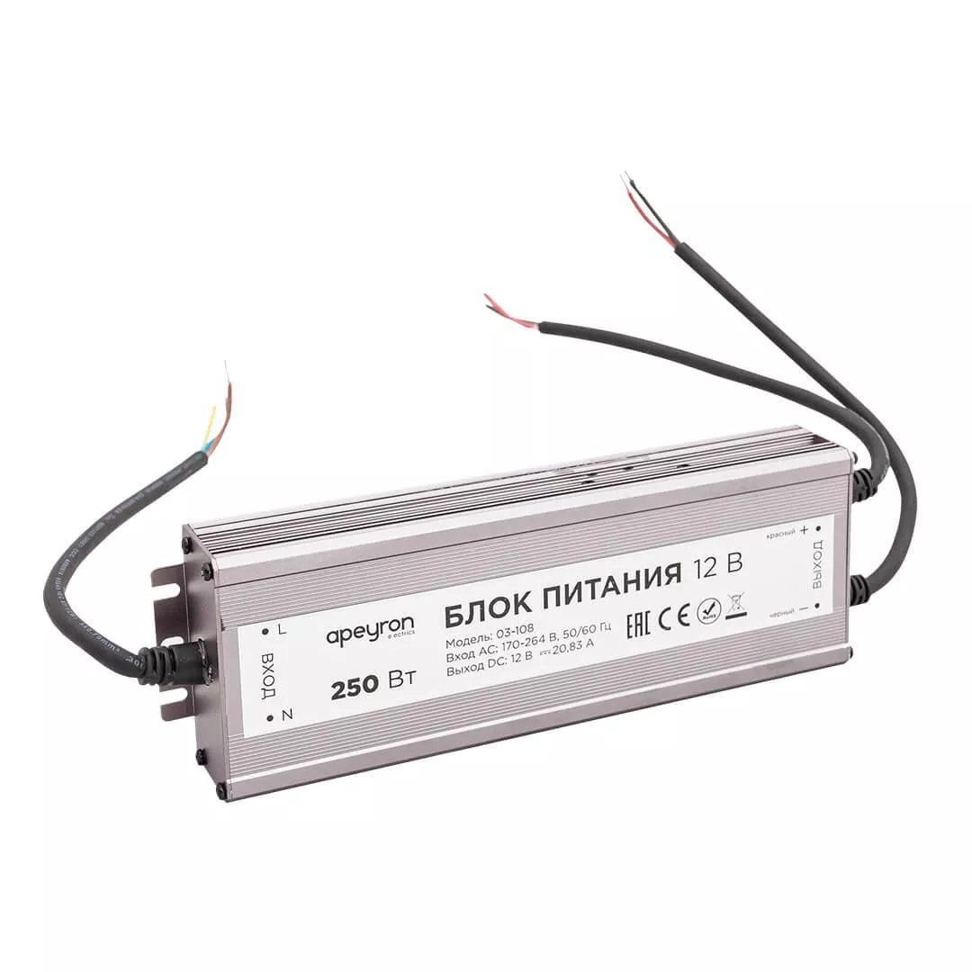 

Блок питания Apeyron 12V 250W IP67 20,83A 03-108