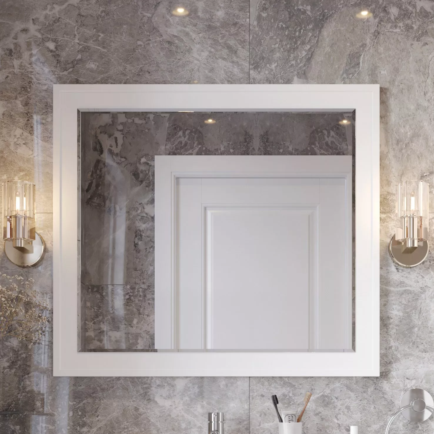 Зеркало STWORKI Хадстен 100 белое, прямоугольное, в классическом стиле С16828 - фото 1