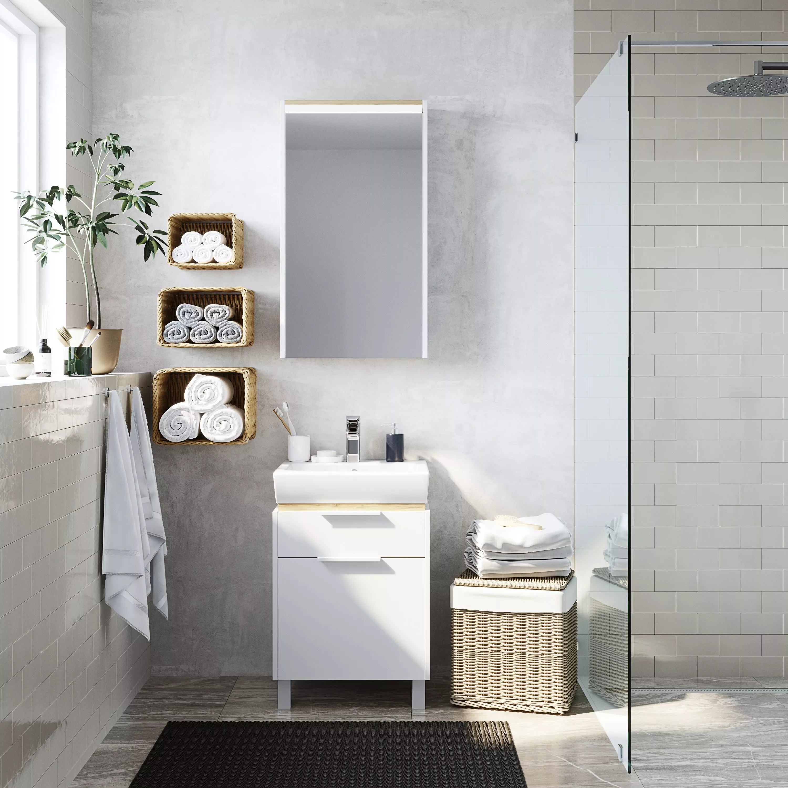 Мебель для ванной STWORKI Дублин 50 белая, в скандинавском стиле, с подсветкой 406298 - фото 1